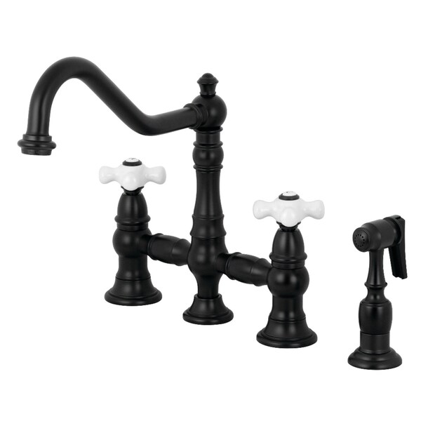 KS3270PXBS Restoration 8" Bridge Kitchen Faucet W/ Sprayer, Matte Black